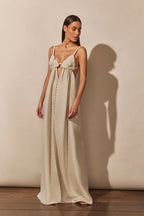 dresses-Celeste V-neck Flower High Slit Maxi Dress-SD00605302850-Apricot-S - Sunfere